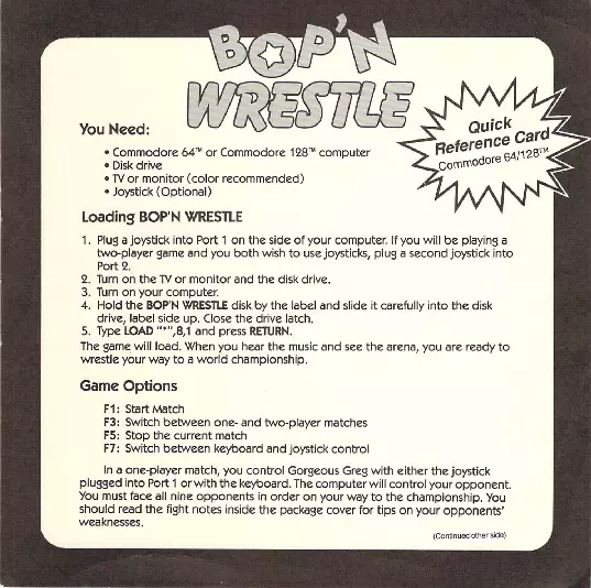 manual for Bop'n Wrestle