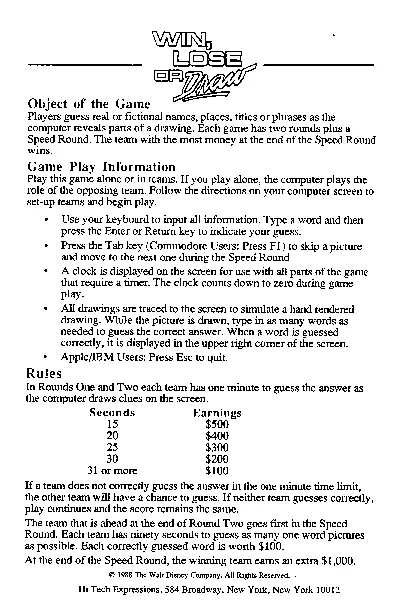 manual for Win, Lose or Draw