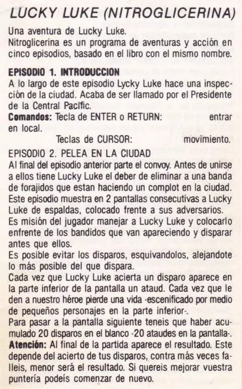 manual for Lucky Luke