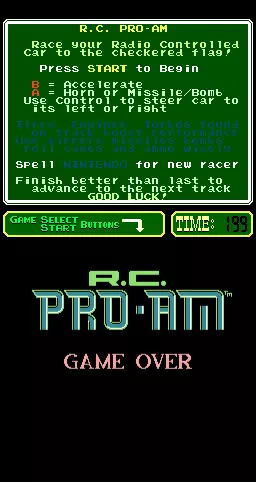 Image n° 3 - gameover : R.C. Pro-Am (PlayChoice-10) Image n° 3 - gameover : R.C. Pro-Am (PlayChoice-10)