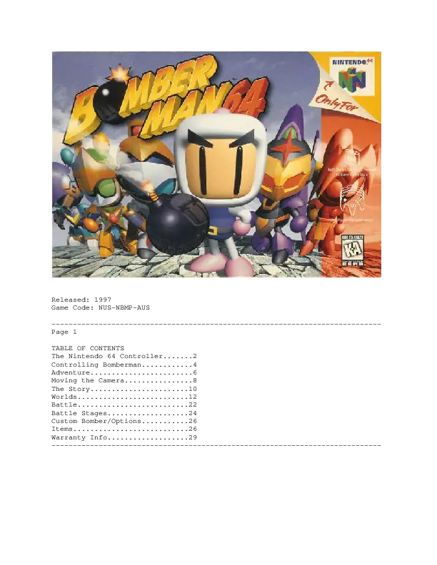 manual for Bomberman 64