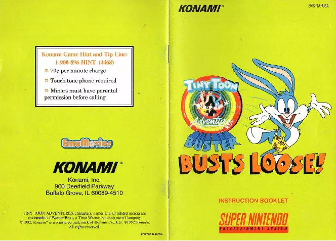 manual for Tiny Toon Adventures - Buster Busts Loose!